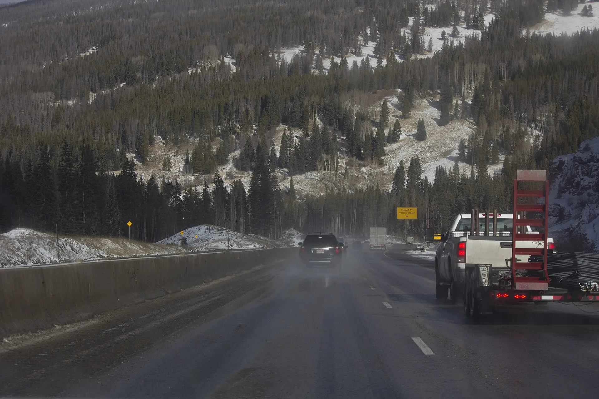 The paved bike path descending Vail Pass beside I-70