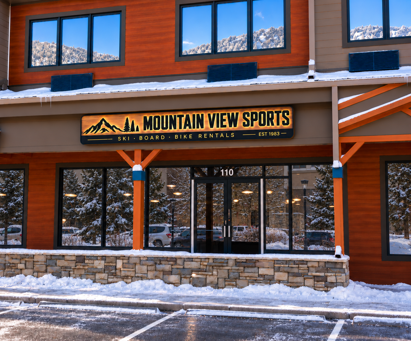 The Mountain View Sports storefront at Gateway Plaza